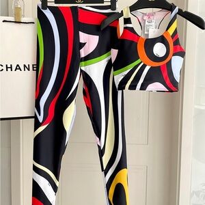 Emilio Pucci Black Multicolor Graphic-Print Leggings & Crop Top